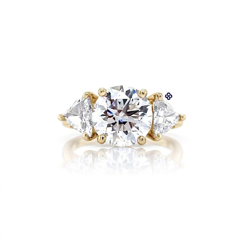 Ouro 18k - Anel Andria de Moissanites - three stones