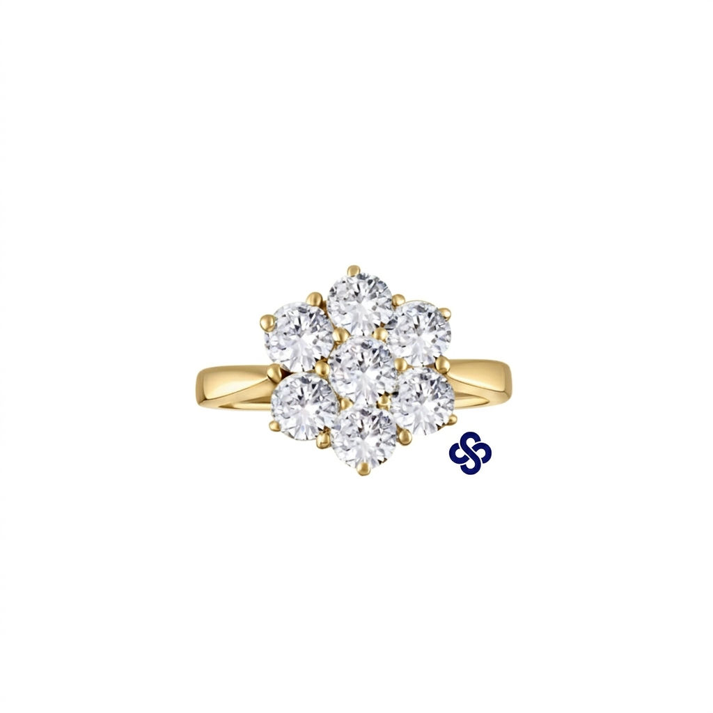 Ouro 18k - Anel flor 1.4 cts totais de diamantes lab grown