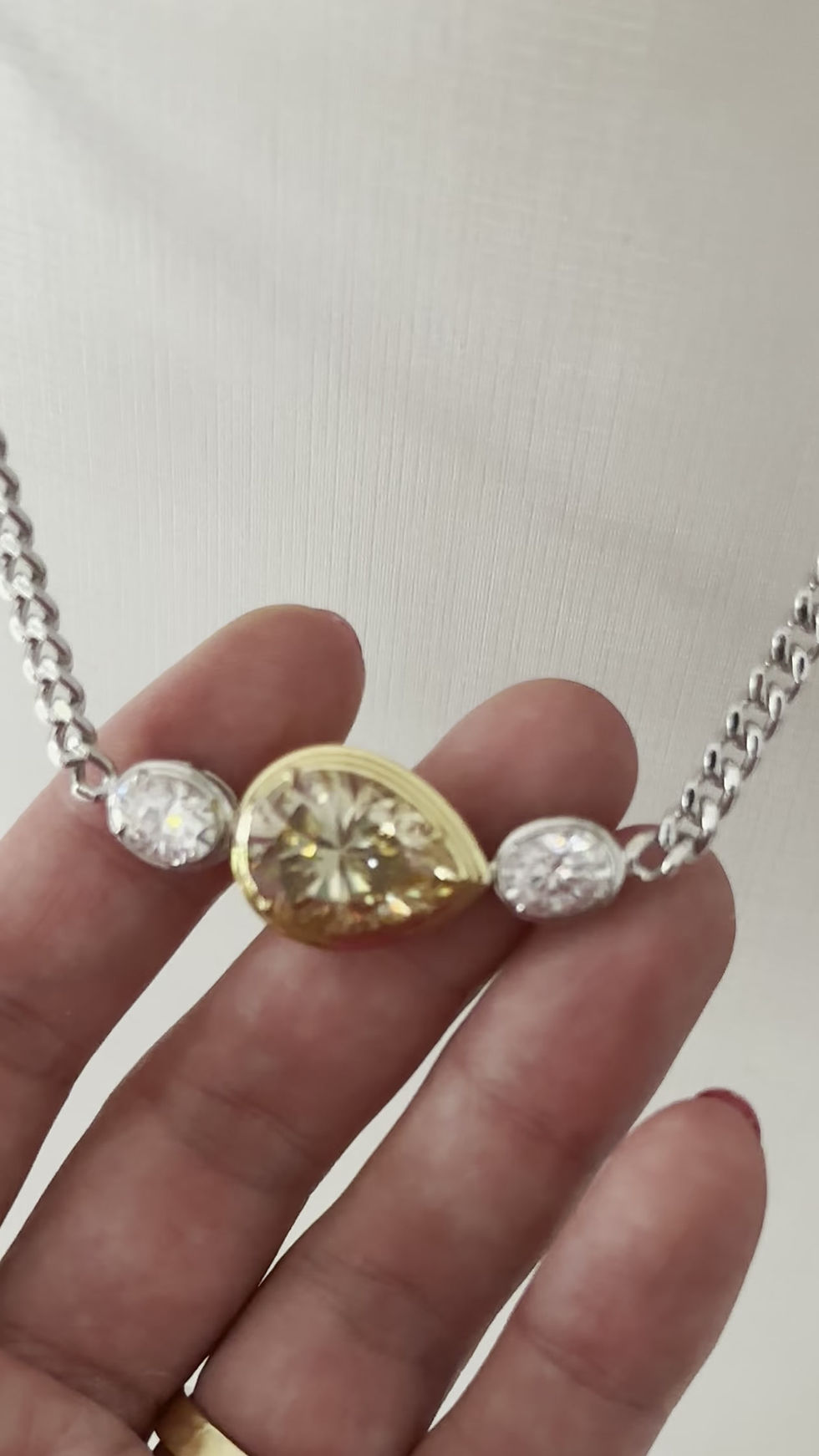 Miniatura: Prata 925 e ouro 18k - colar grummet gota amarelo fancy 