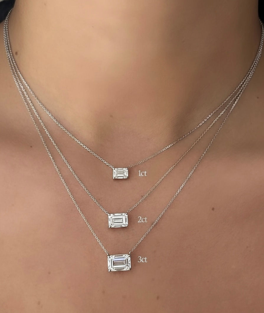 Miniatura: Prata 925 - colar solitário Aline de Moissanite lapidação esmeralda