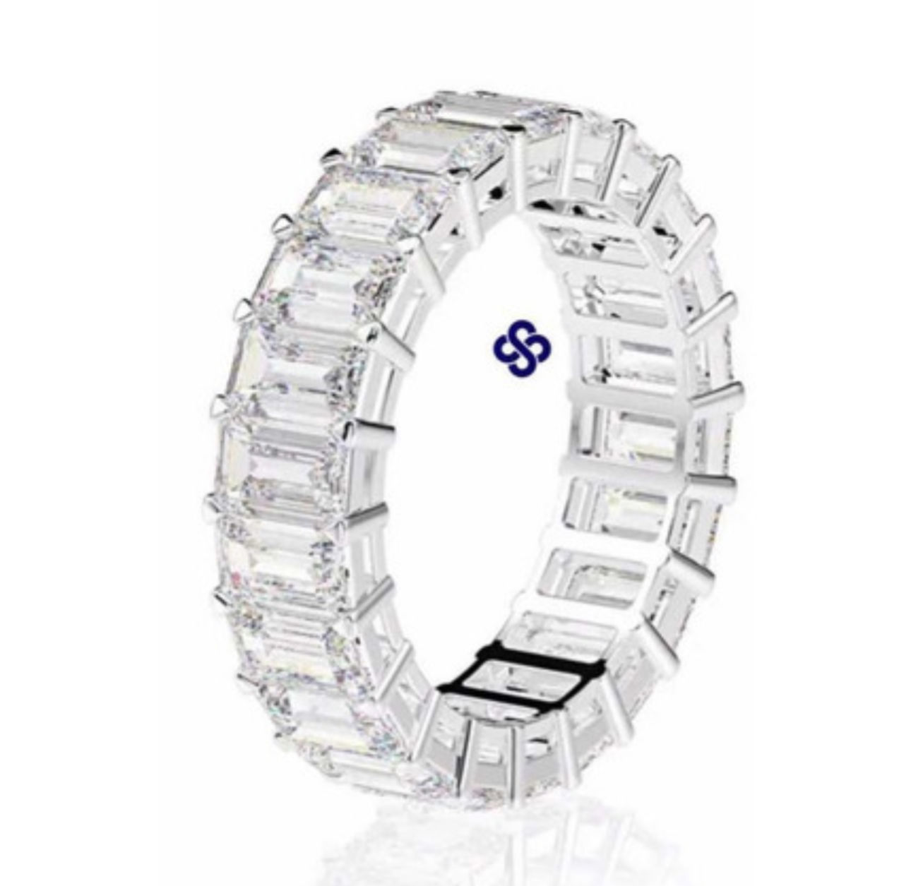 Prata 925 - Aliança Elena 0.5ct cada Moissanite na lapidação esmeralda