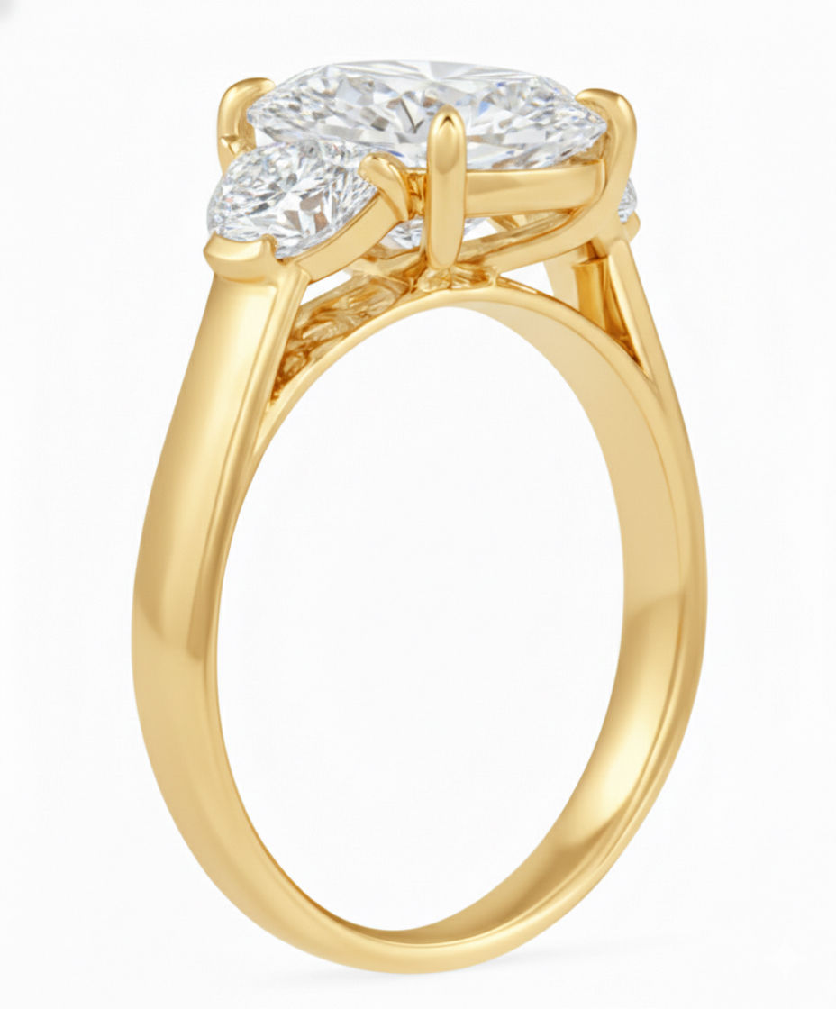 Miniatura: Ouro 18k - Anel Atena de Moissanite central cushion - three stones