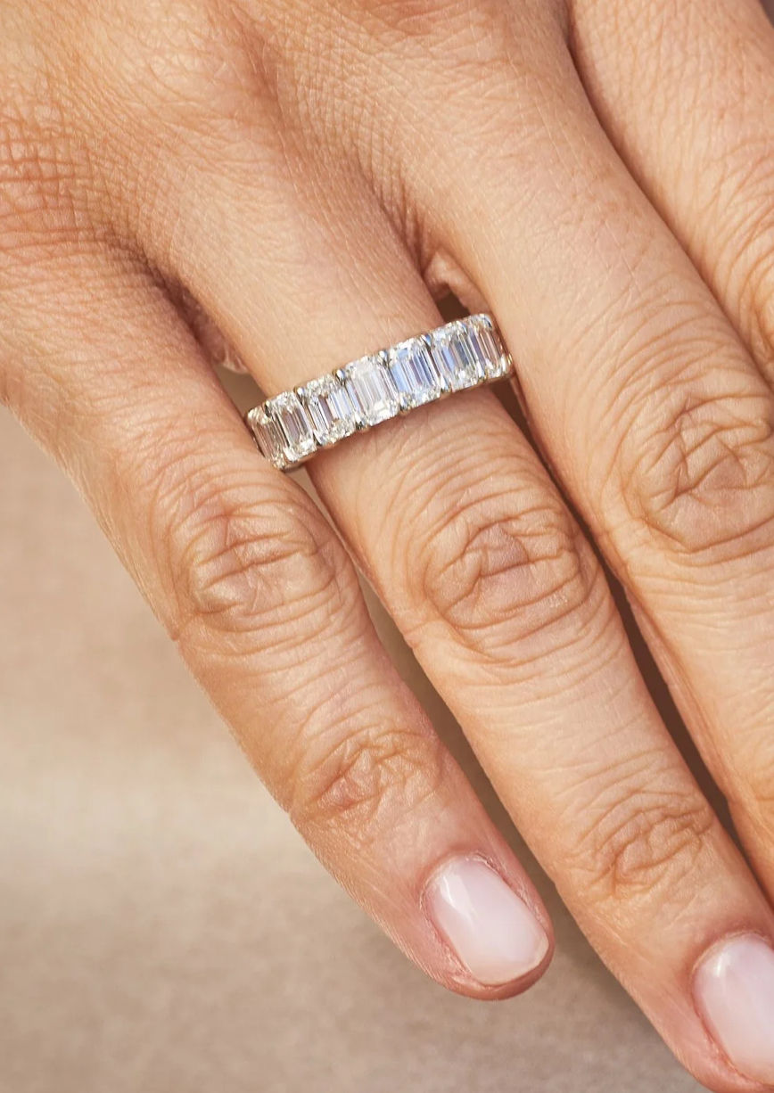 Miniatura: Ouro 18k - Aliança Elena 0.5 ct cada Moissanite lapidação esmeralda