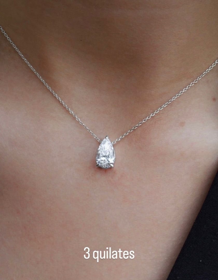 Miniatura: Prata 925 - Colar  solitário pear de Moissanite lapidação gota