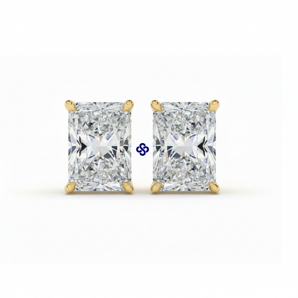 Ouro 18k - brincos solitário de Moissanites lapidação radiante