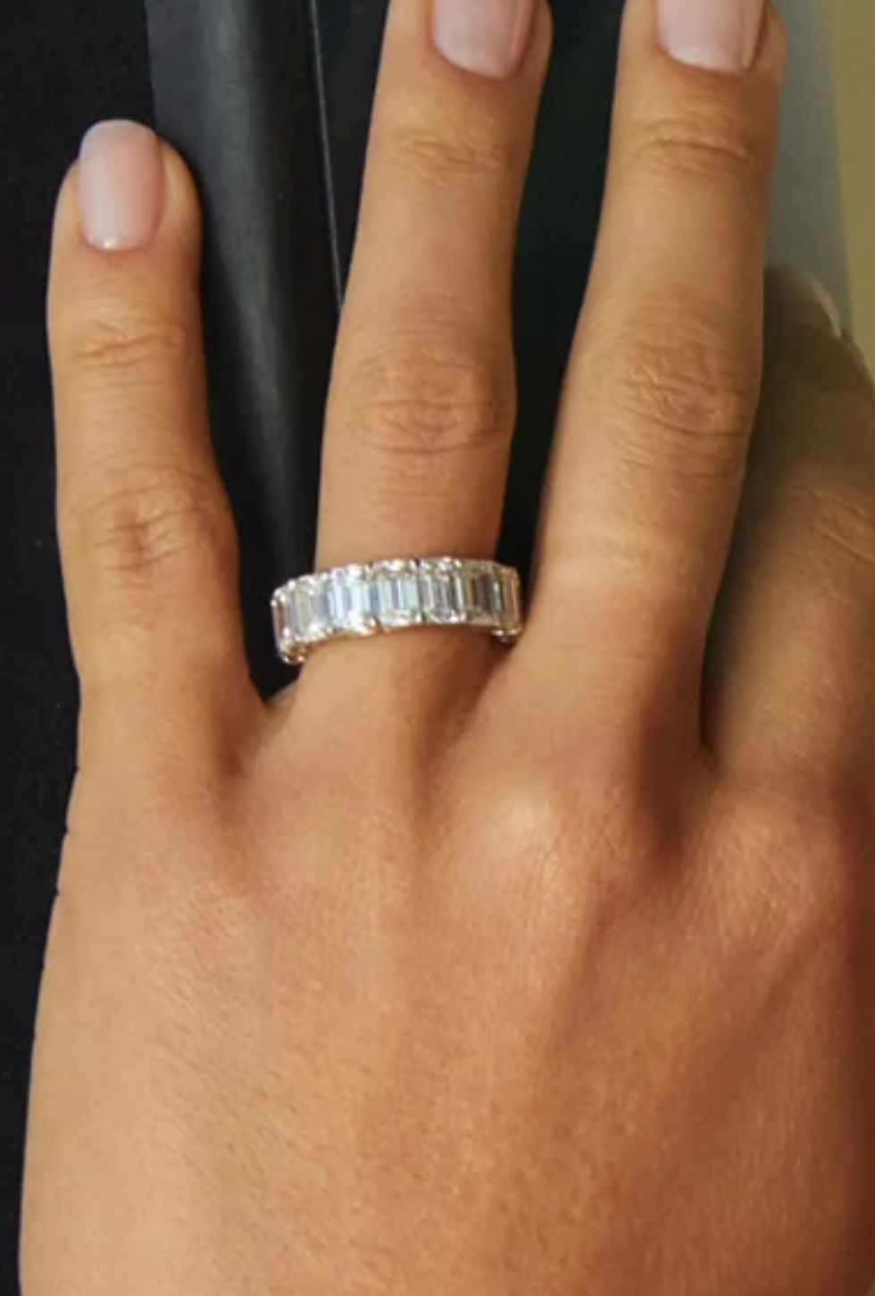 Miniatura: Prata 925 - Aliança Elena 0.5ct cada Moissanite na lapidação esmeralda