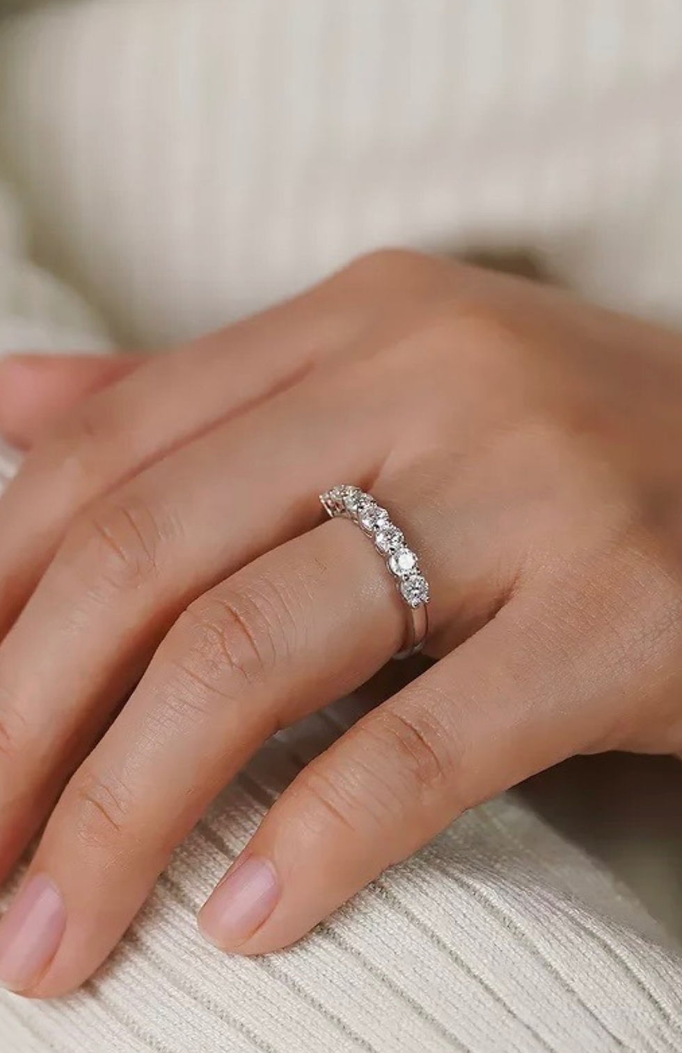 Miniatura: Prata 925 - Meia aliança Clara 10 pontos cada Moissanite brilhante 