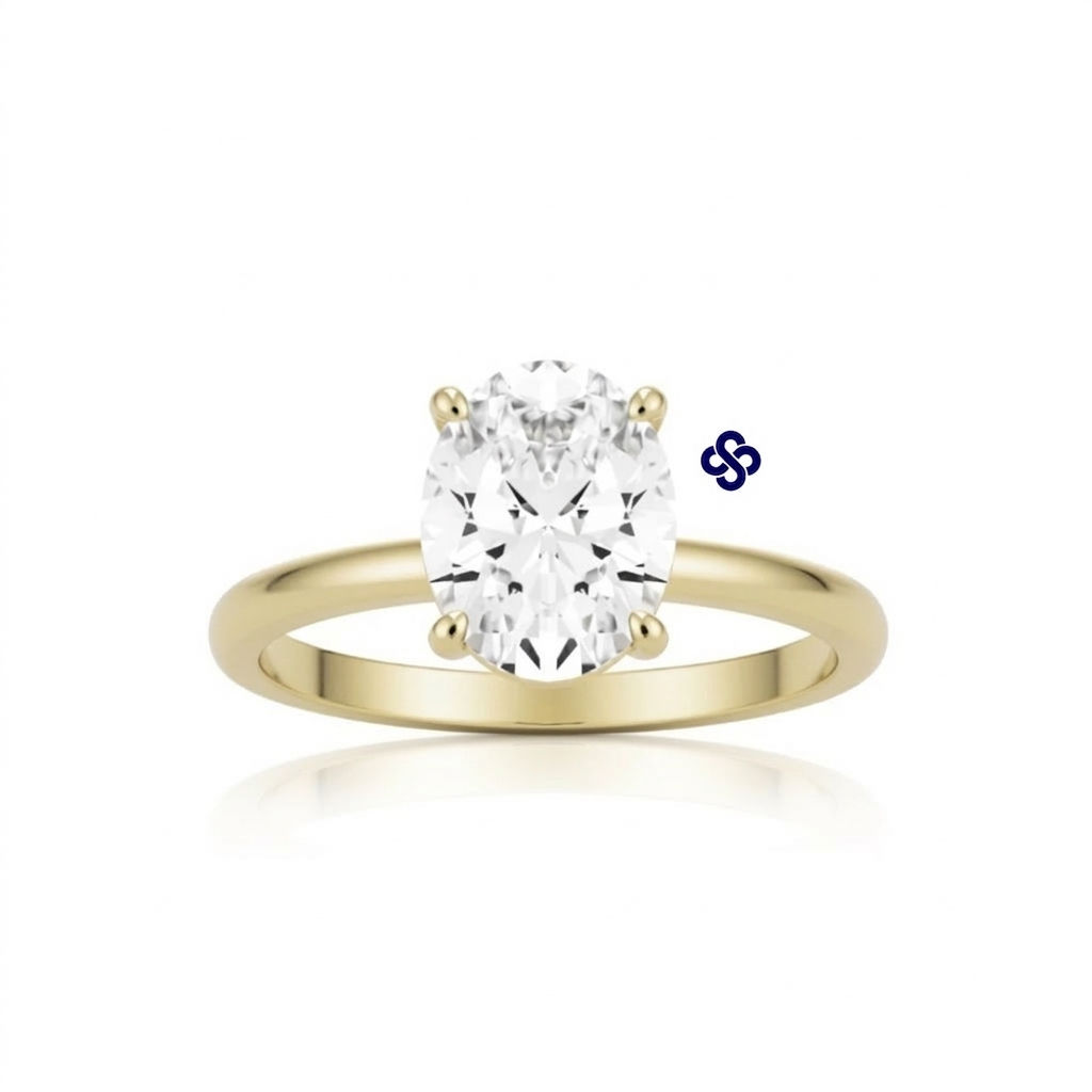 Ouro 18k - anel solitário Amélie de Moissanite oval
