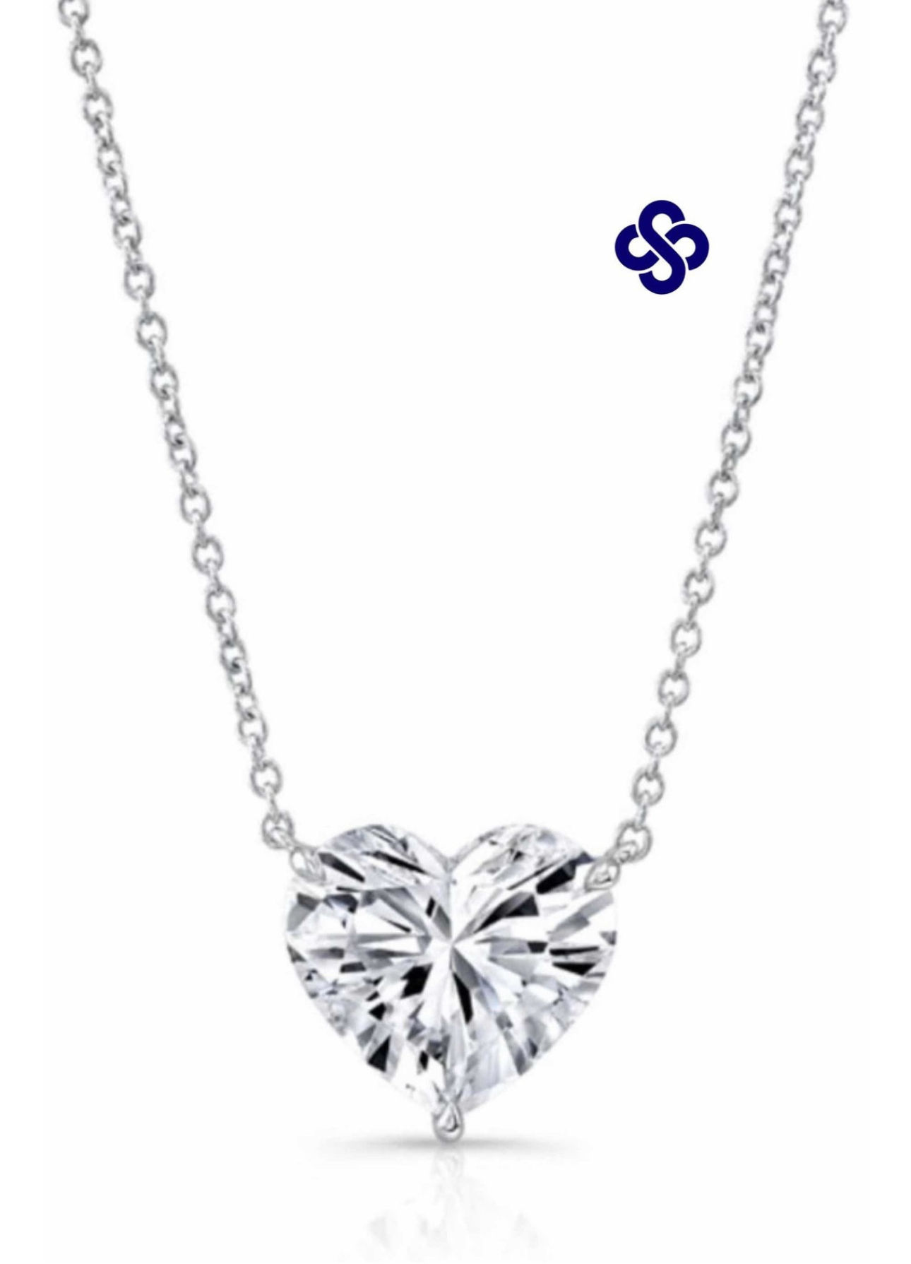 Prata 925 - colar solitário de Moissanite lapidação coração Amora