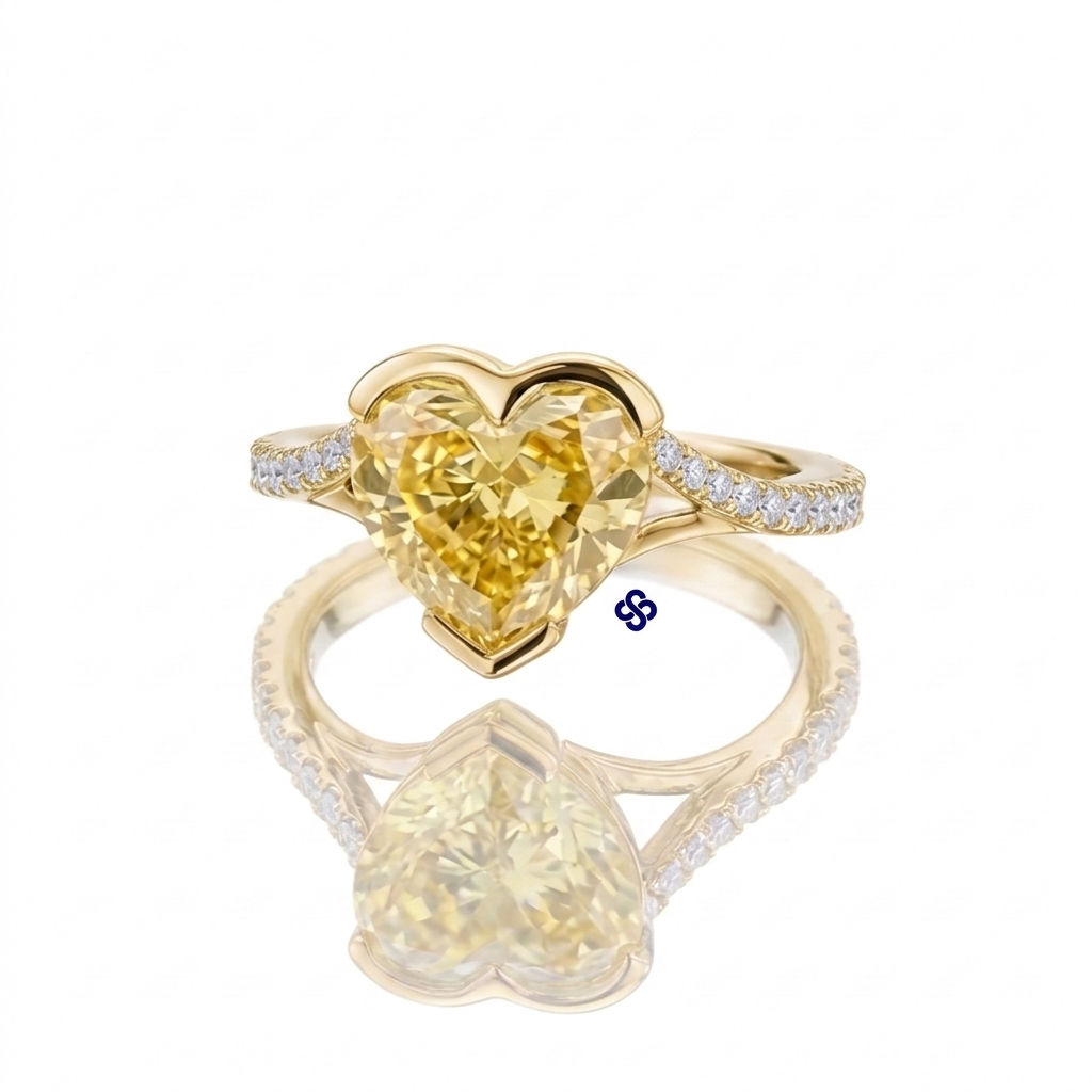 Ouro 18k - anel Love de Moissanite amarela lapidação coração
