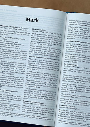 Open bible with the gospel of mark is vi