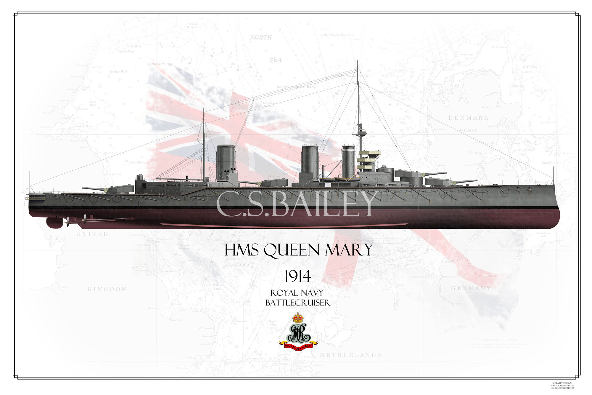 HMS Queen Mary 1914 FH Print