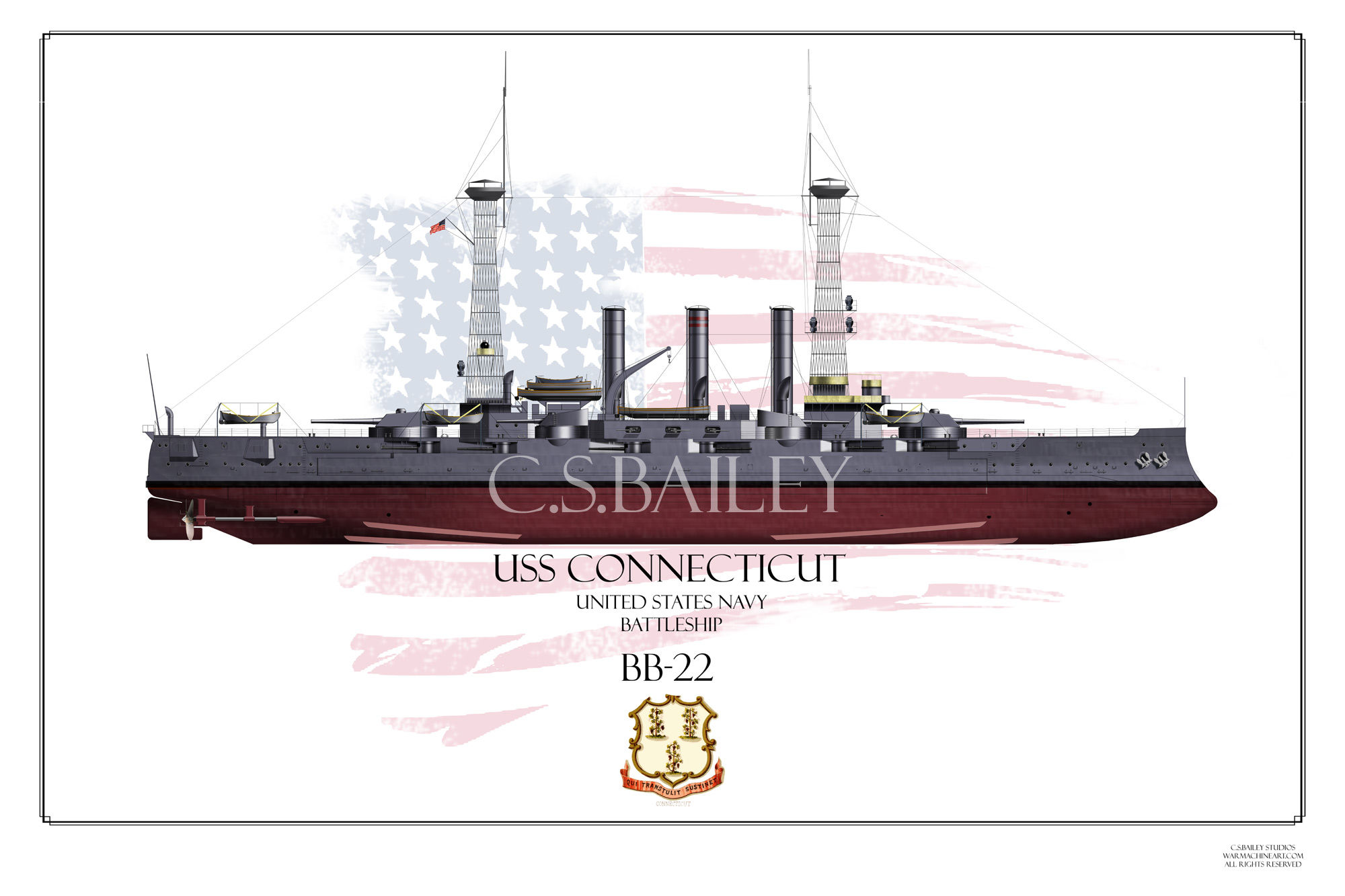 USS Connecticut BB-18 1918 FH Print