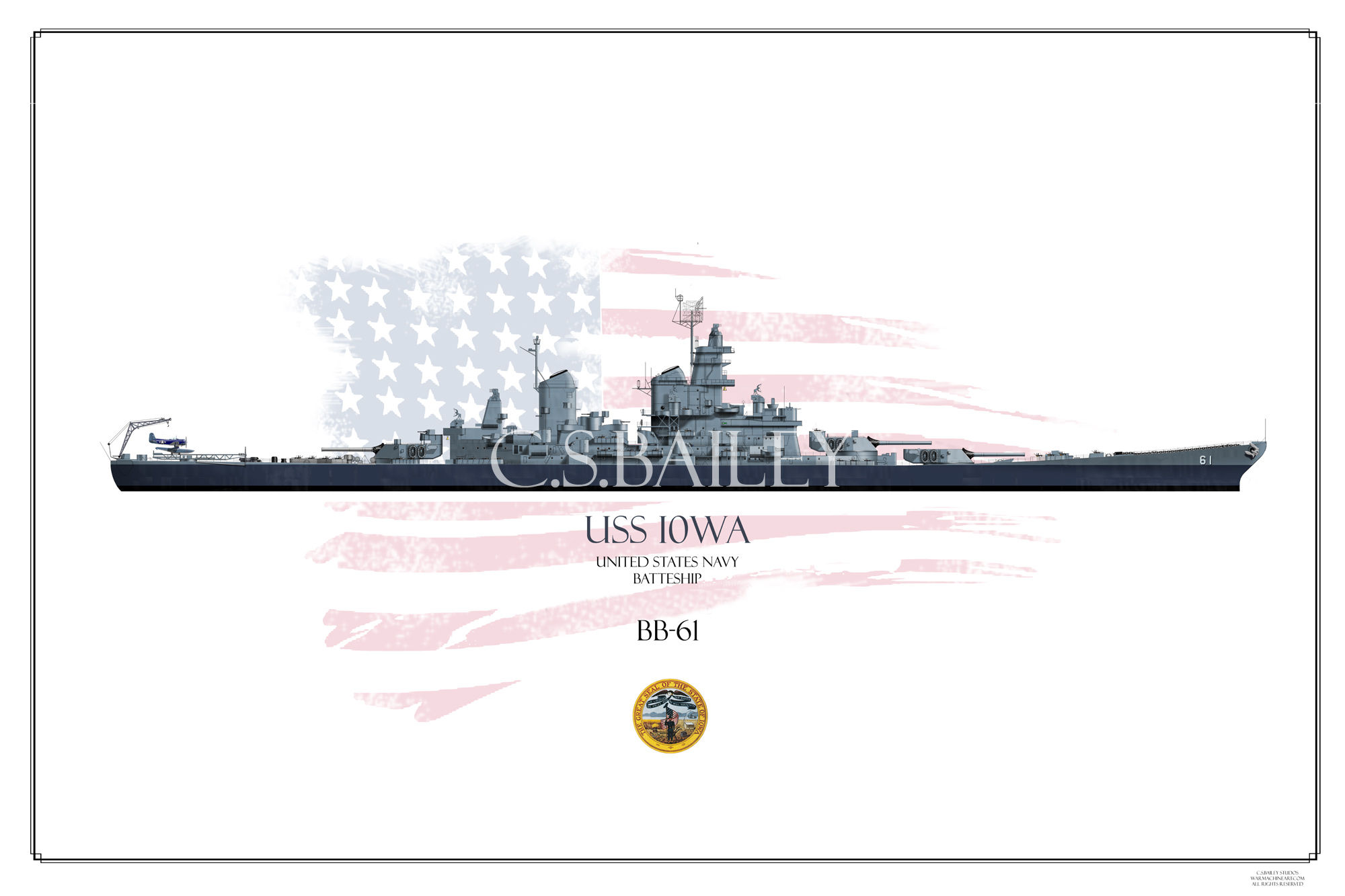 USS Iowa BB-61 MS22 WL Print