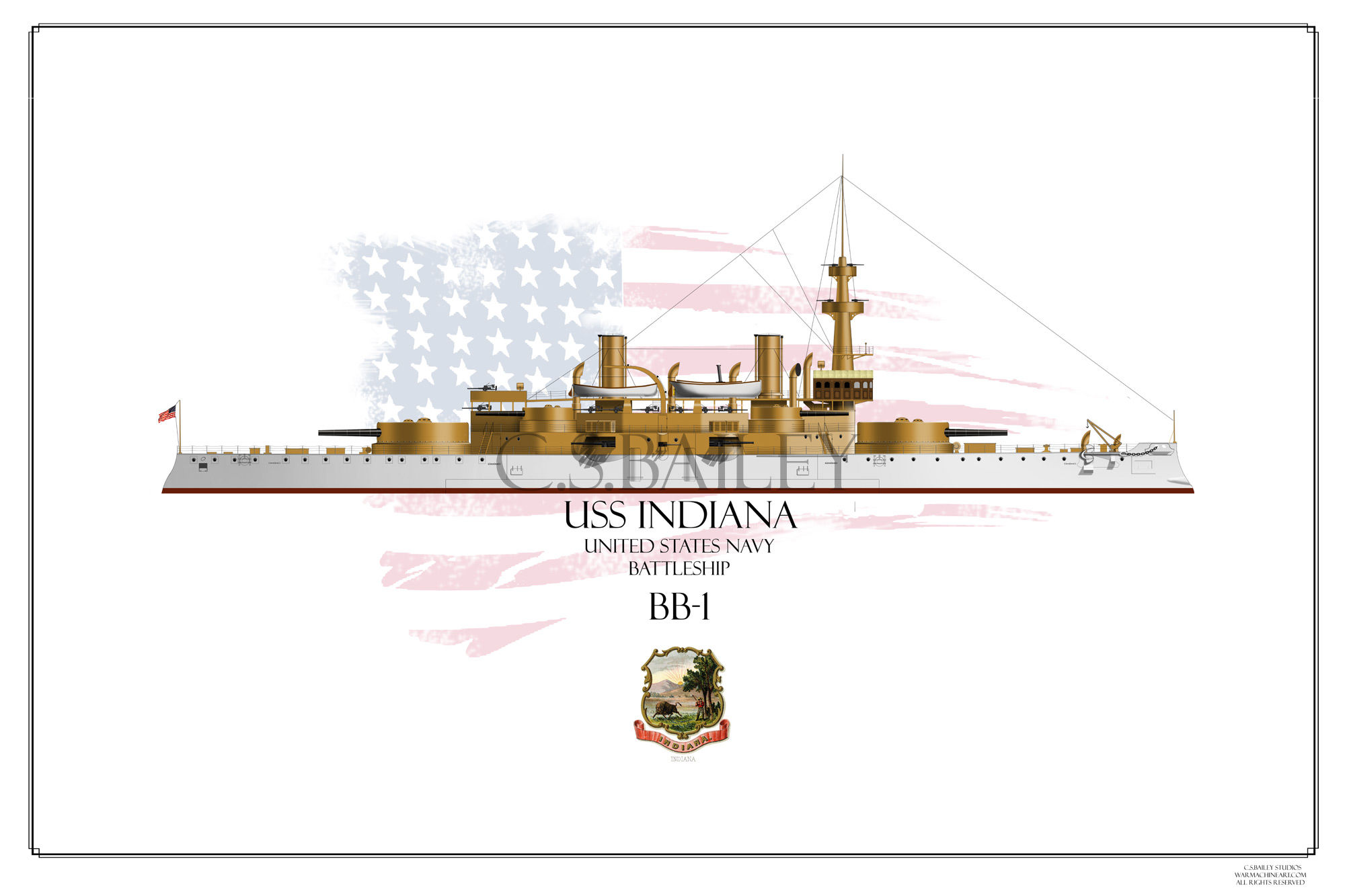 USS Indiana BB-1 WL Print