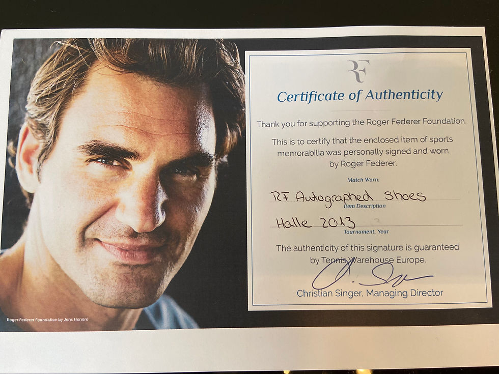 Thumbnail: Roger Federer Match Worn Signed Custom PE Nike Shoes Halle 2013