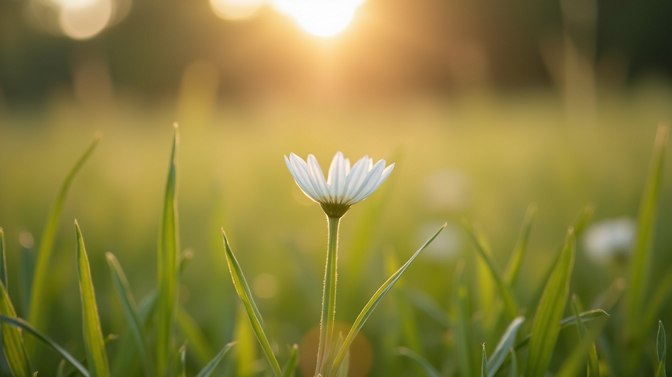 Close-up view of a single blooming flower in a field of grass