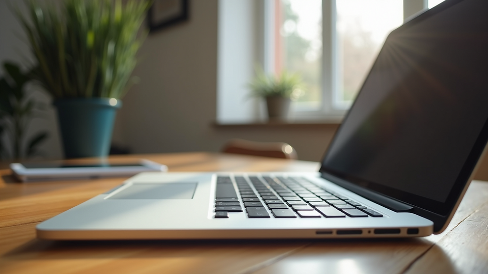 Close-up view of a laptop on a wooden table with an open blog post
