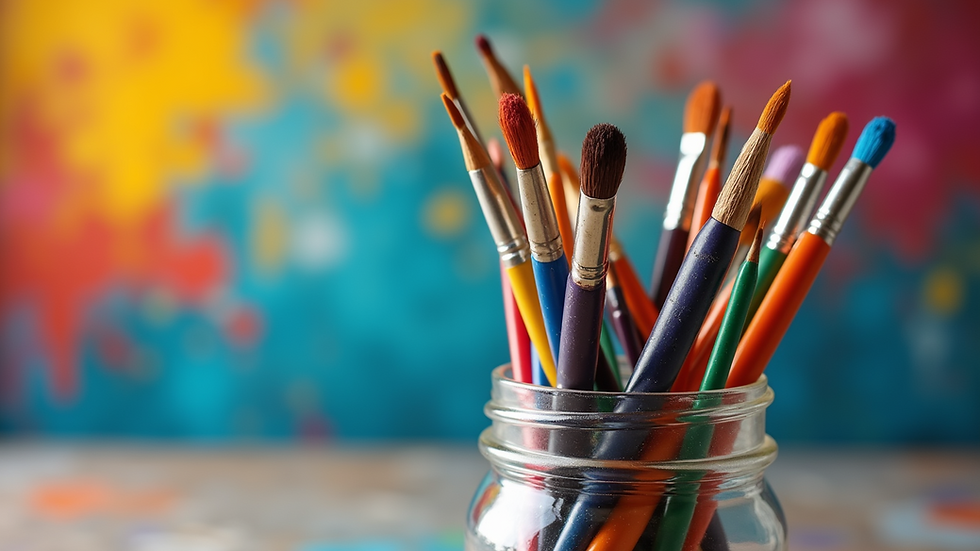 Close-up of colorful paintbrushes in a jar representing creative expression