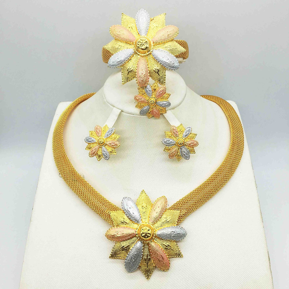Thumbnail: 24K Gold-Plated Jewelry Set: Necklace, Bracelet, Ring, Earrings