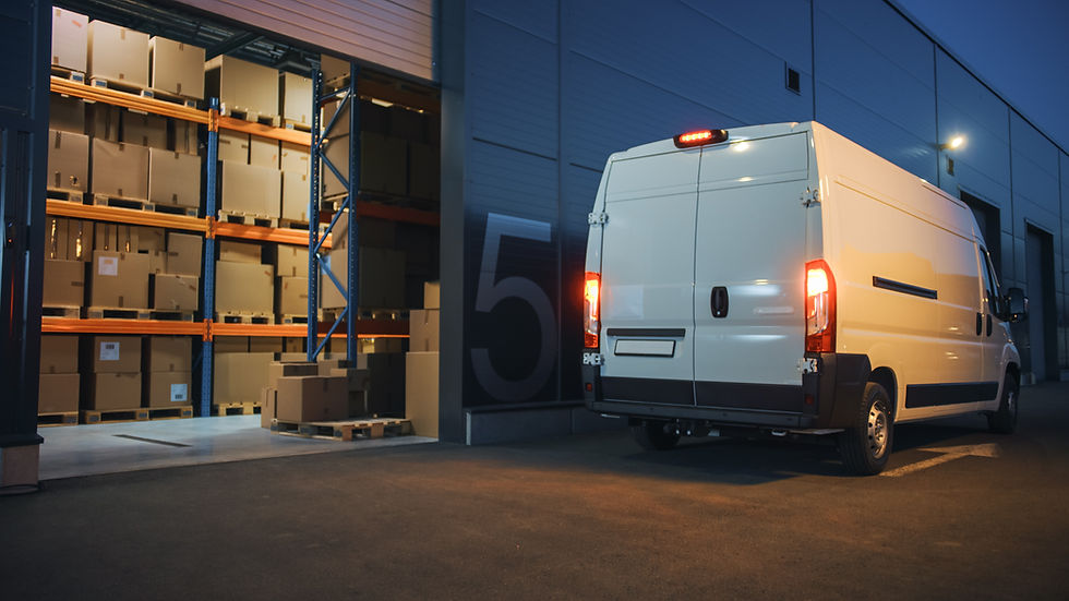 Outside of Logistics Distributions Warehouse and Delivery Van Ready to Ride. Truck Deliver