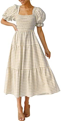 Summer Plaid Square Neck Dress