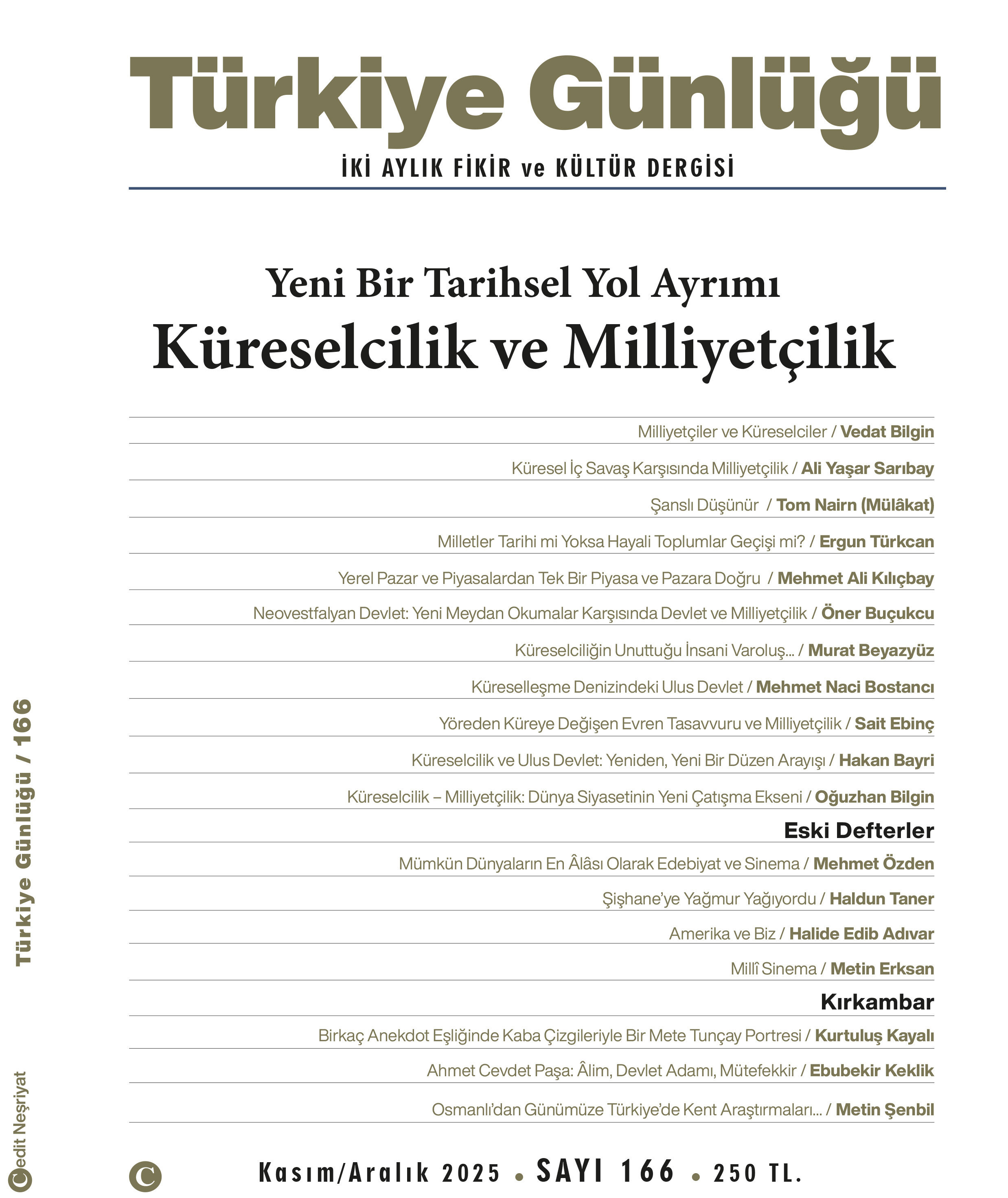 Türkiye Günlüğü Dergisi "Küreselcilik ve Milliyetçilik" Sayı 166