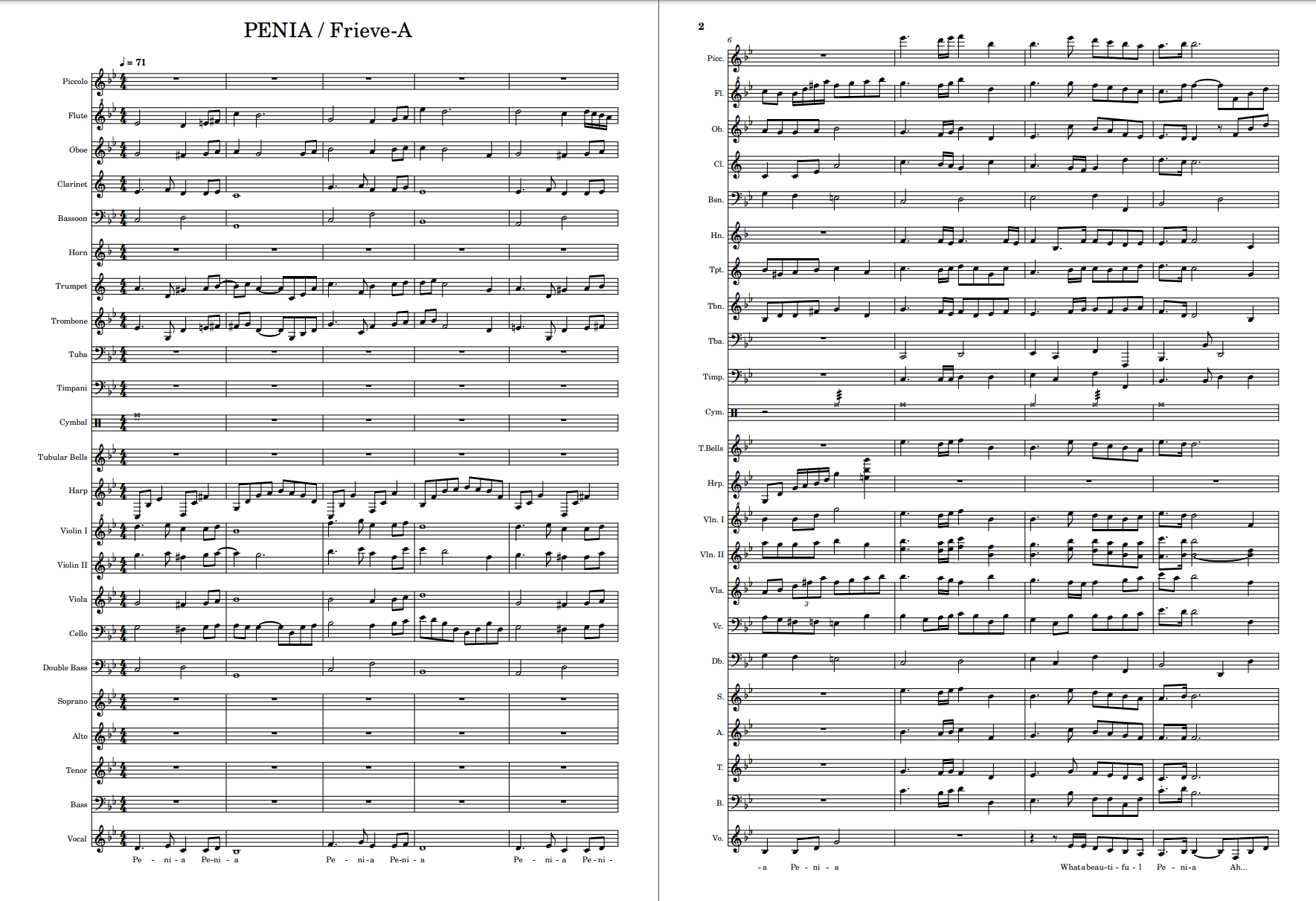 Frieve-Aの新曲 "PENIA"の楽譜です