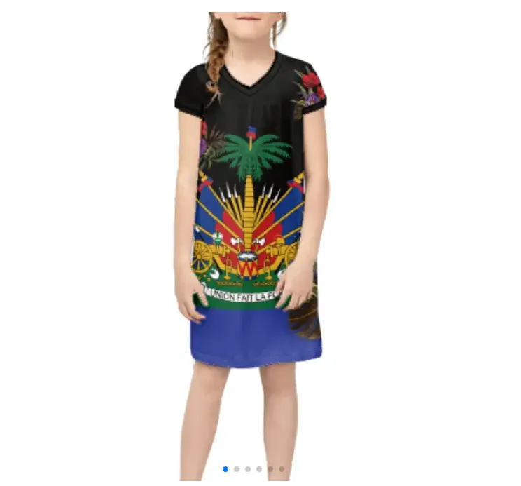 Thumbnail: Wholesale Haitian Dress Haiti Flag Promotional Luxury Breathable Summer Kids