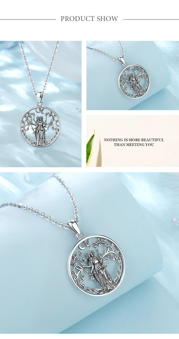 Thumbnail: Eudora 925 Sterling Silver Triple Moon Goddess Necklace Hecate Amulet Pendant Tr