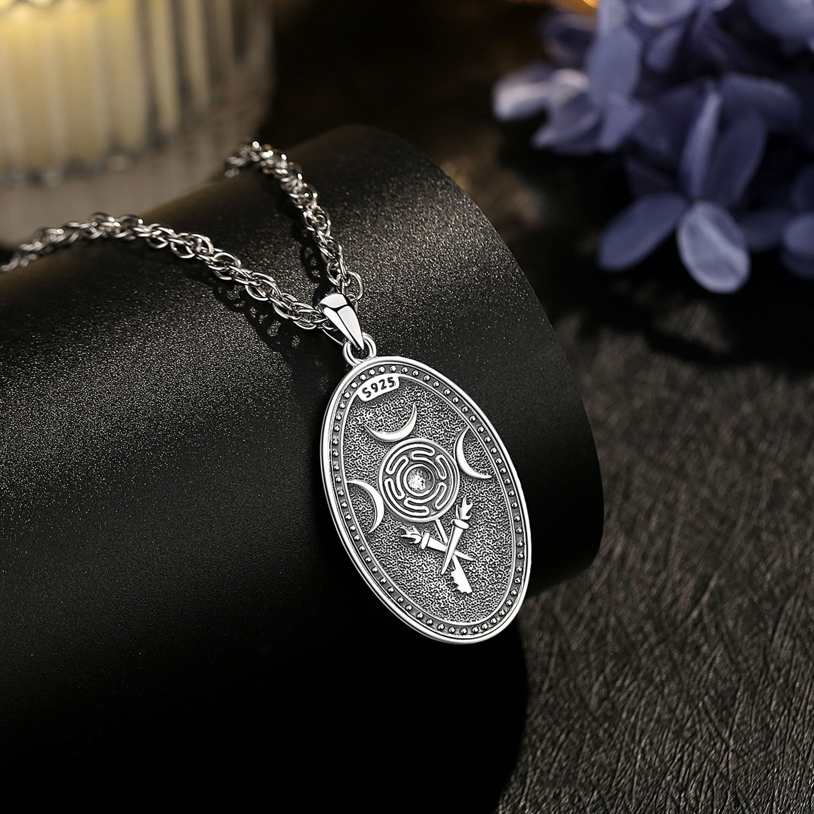 Eudora 925 Sterling Silver Triple Moon Goddess Necklace Hecate Dog Amulet Pendan