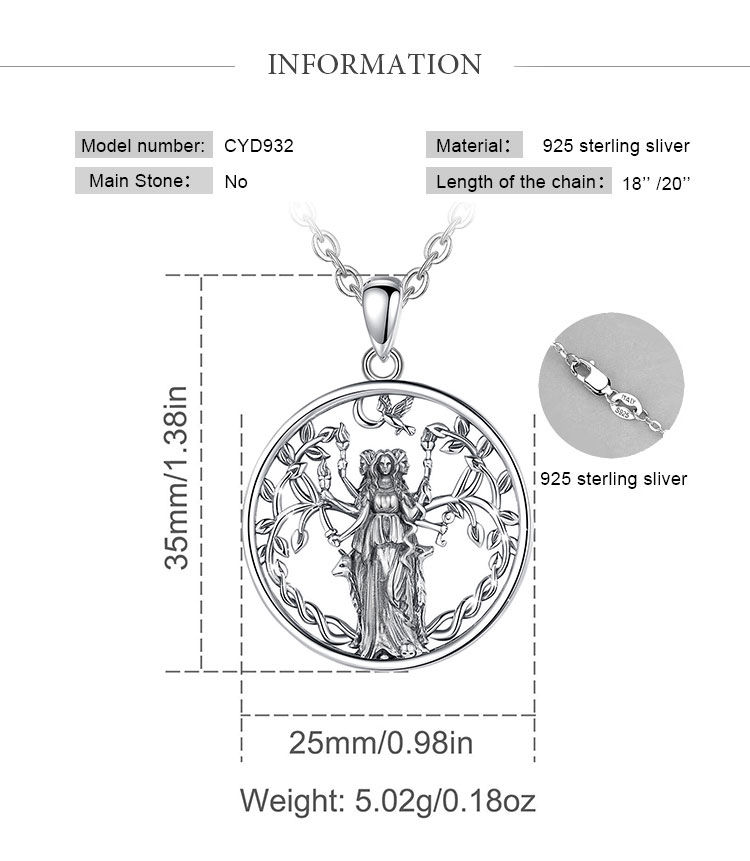 Thumbnail: Eudora 925 Sterling Silver Triple Moon Goddess Necklace Hecate Amulet Pendant Tr