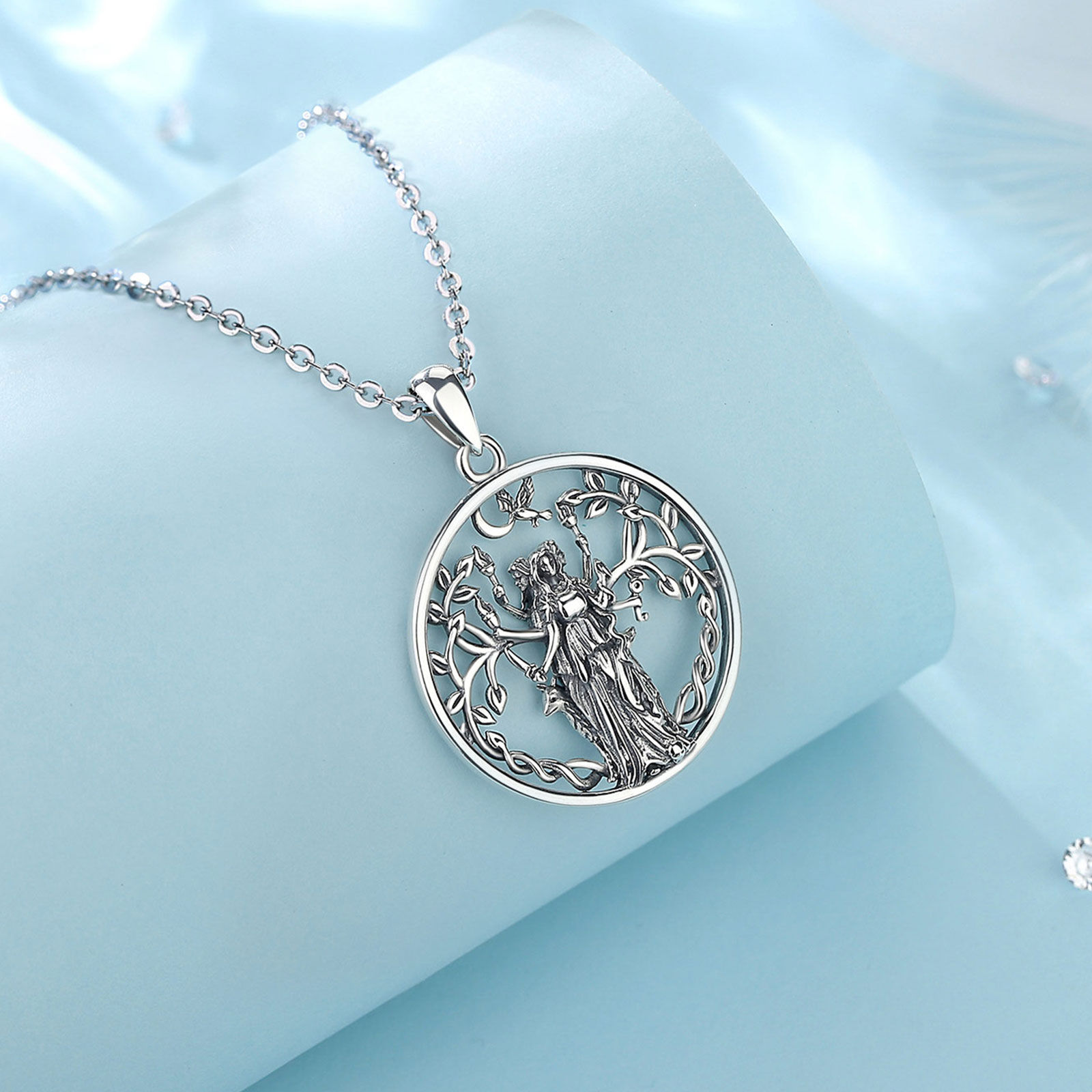 Eudora 925 Sterling Silver Triple Moon Goddess Necklace Hecate Amulet Pendant Tr