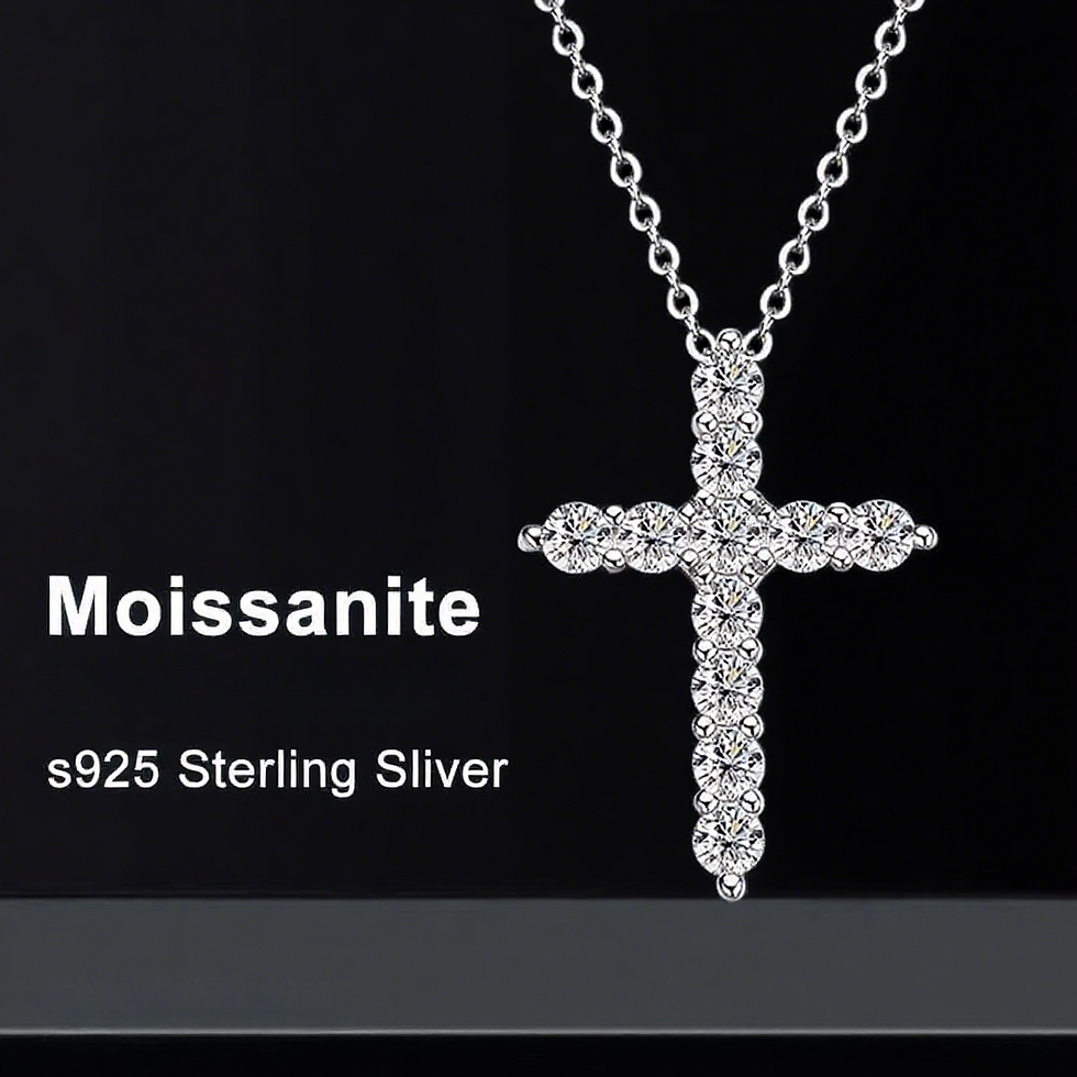 Thumbnail: Full Moissanite Cross Pendant Original Sterg Sliver Chain Plated White Gold Fine