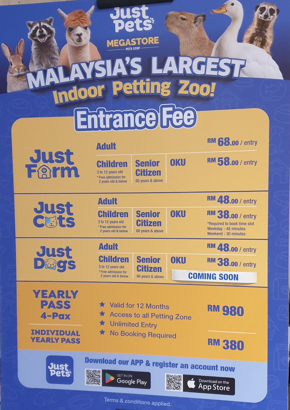 Ticket price to enter Just Farms, Tropicana Gardens Mall