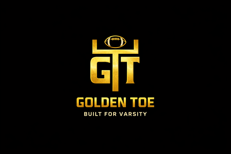 Golden Toe brand logo with GT, Built For Varsity, gold on black.