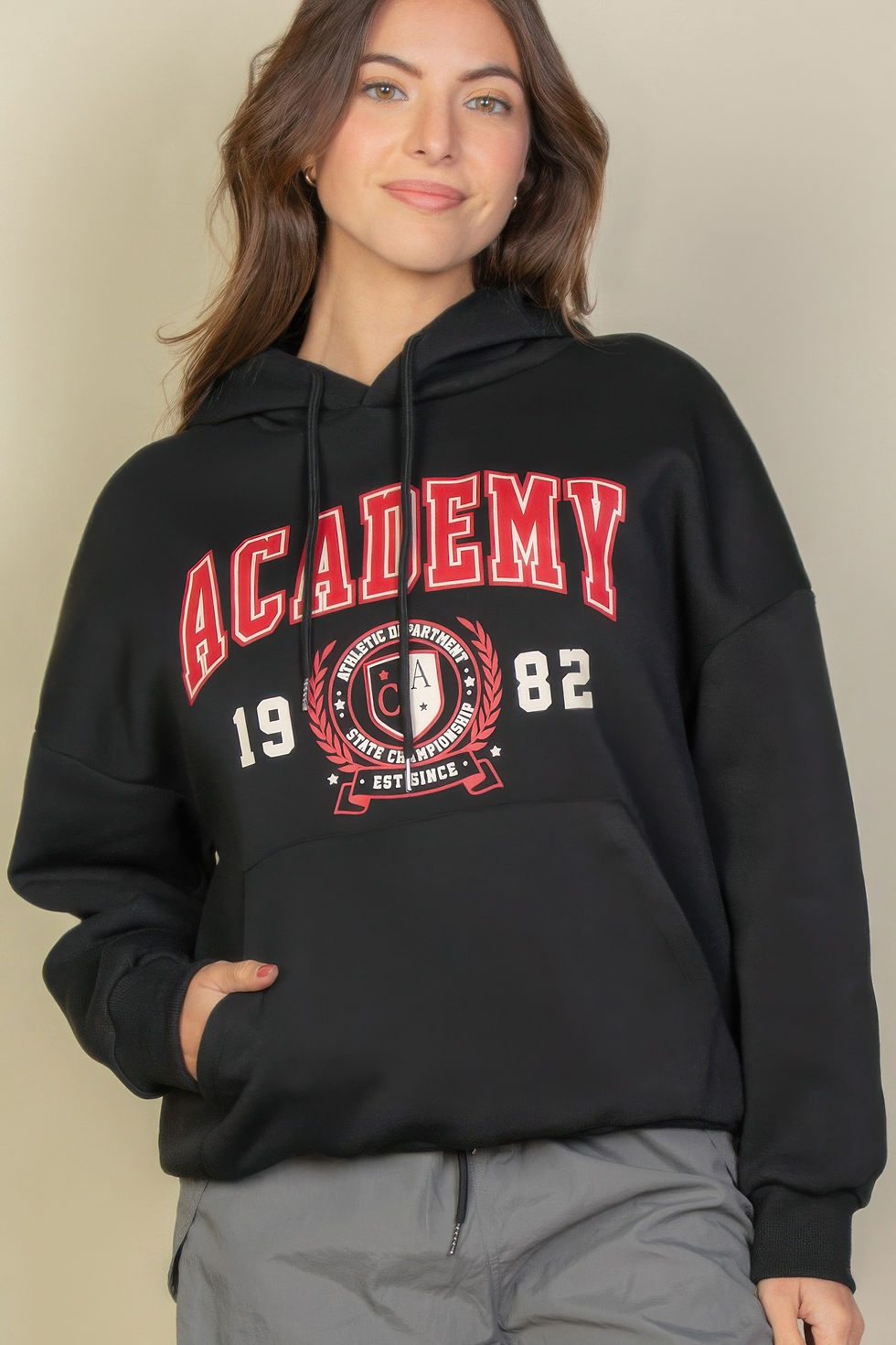 Thumbnail: Graphic Kangaroo Pocket Drawstring Hoodie