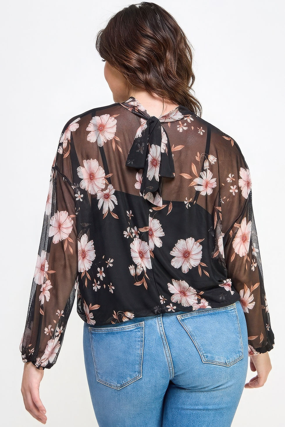 Thumbnail: Mesh Floral Ls Top W/cami