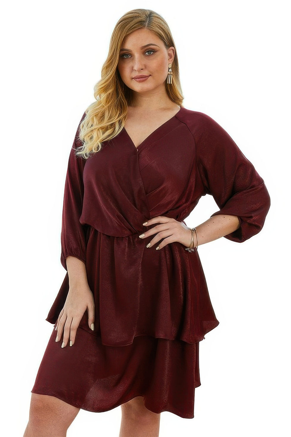 Thumbnail: Plus Size Solid V Neck Ruffled Hem Dress