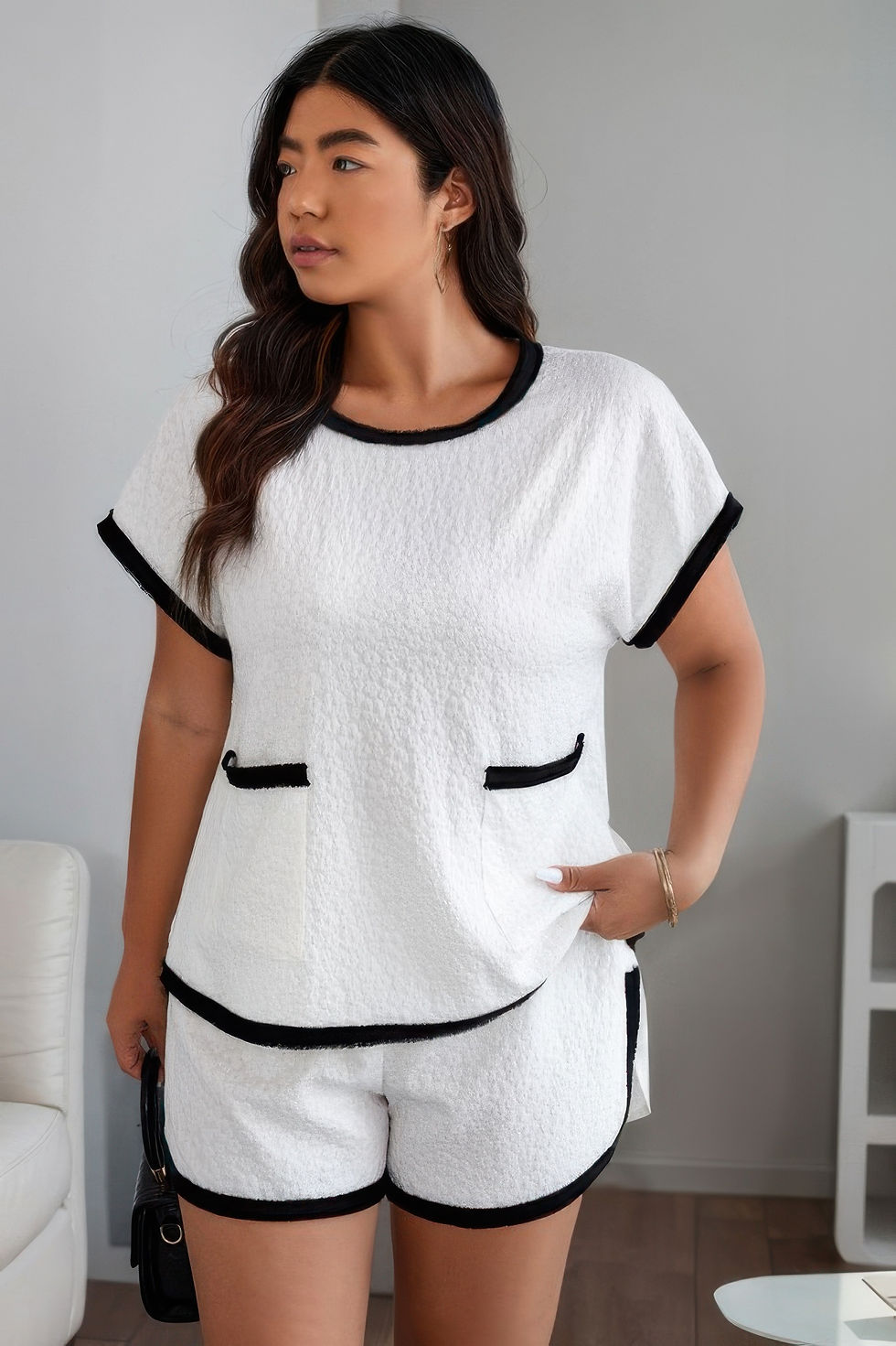 Thumbnail: Plus Size Two Pieces Pocket Elastic Waist Sets