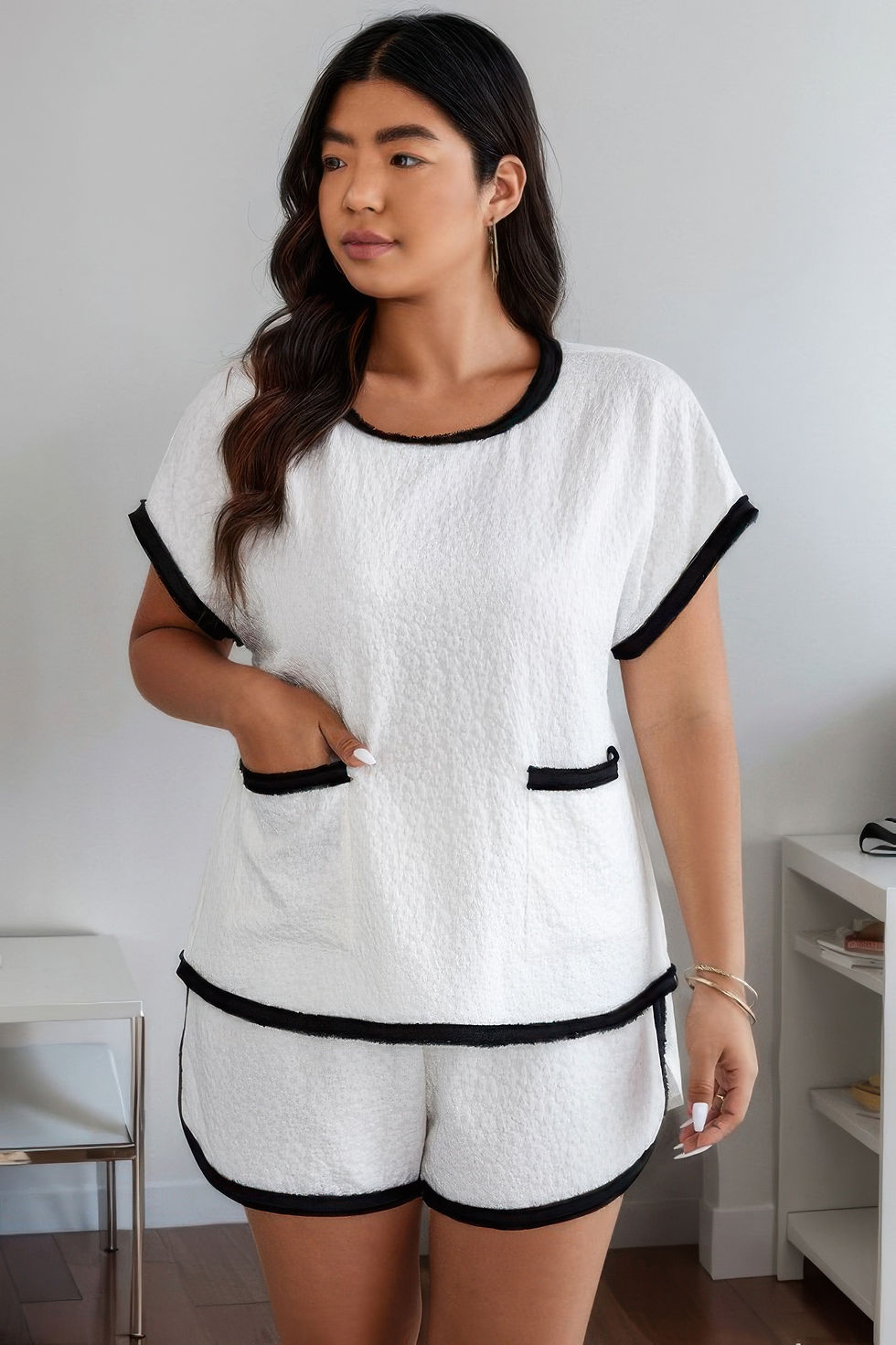 Thumbnail: Plus Size Two Pieces Pocket Elastic Waist Sets