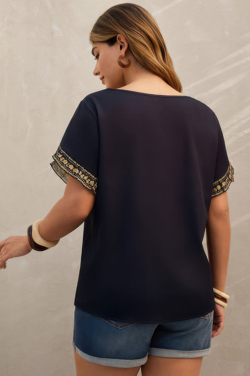 Thumbnail: Plus Tropical Print Ruffle Hem Sleeve Blouse