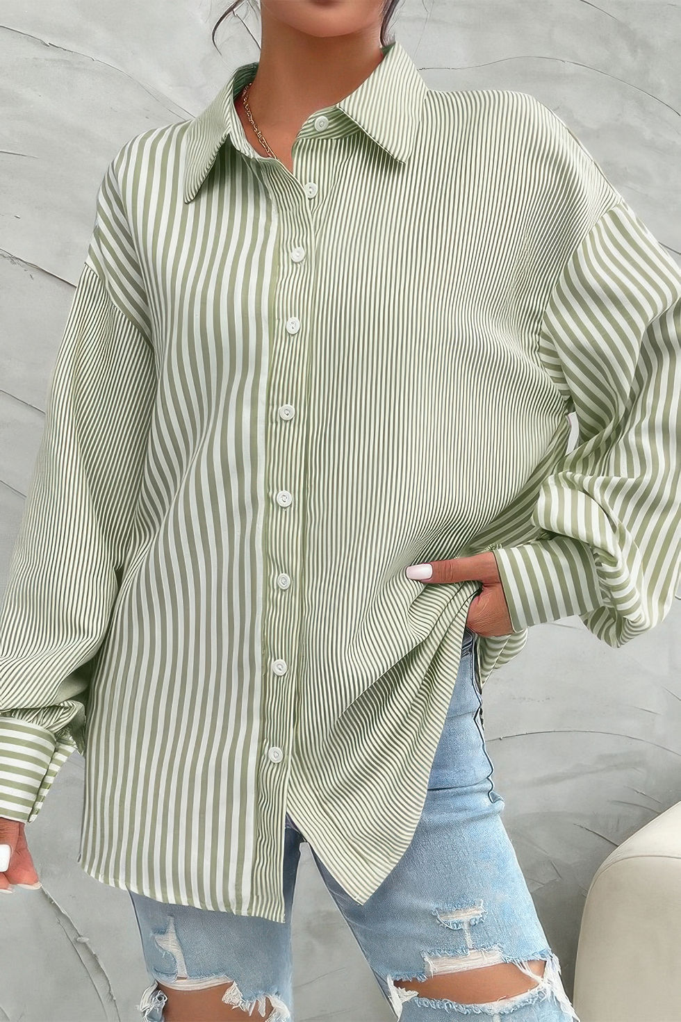 Thumbnail: Stripe Print Button Down Long Sleeve Collar Shirt
