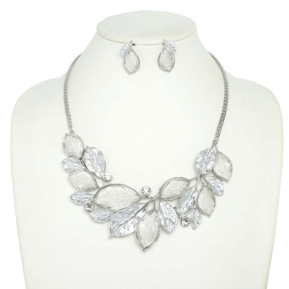 Thumbnail: Jeweled Leaf Branch Cluster Bib Necklace Set