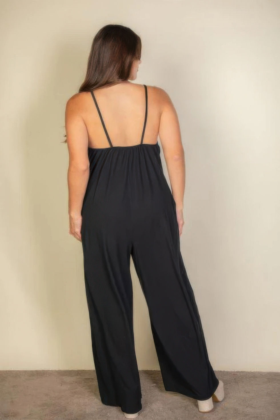 Thumbnail: Plus spaghetti strap solid wide jumpsuit