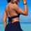 Thumbnail: Two Pieces Solid Halter V Neck High Waist Swimsuit
