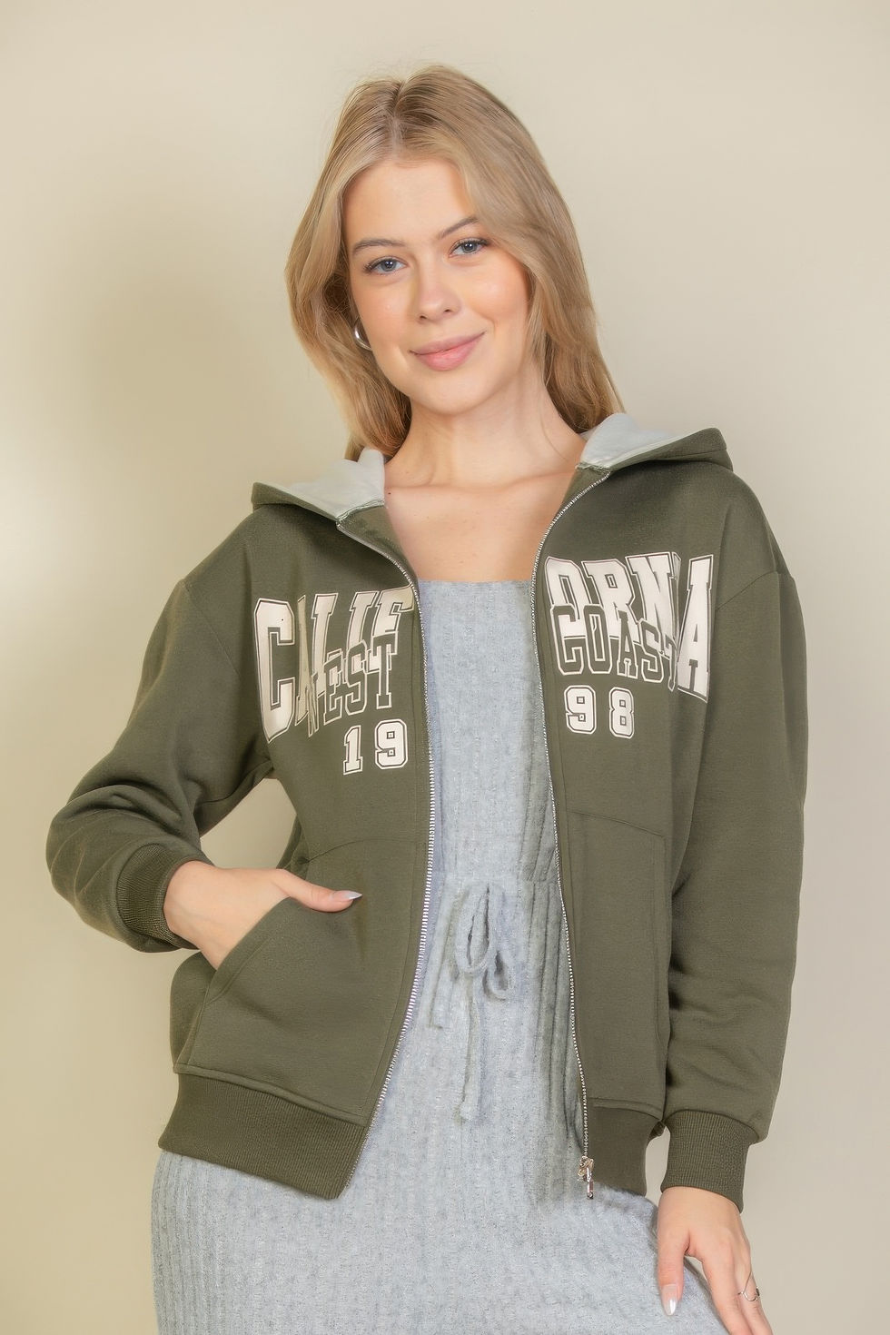 Thumbnail: Graphic Drop Shoulder Zipper Up Hoodie