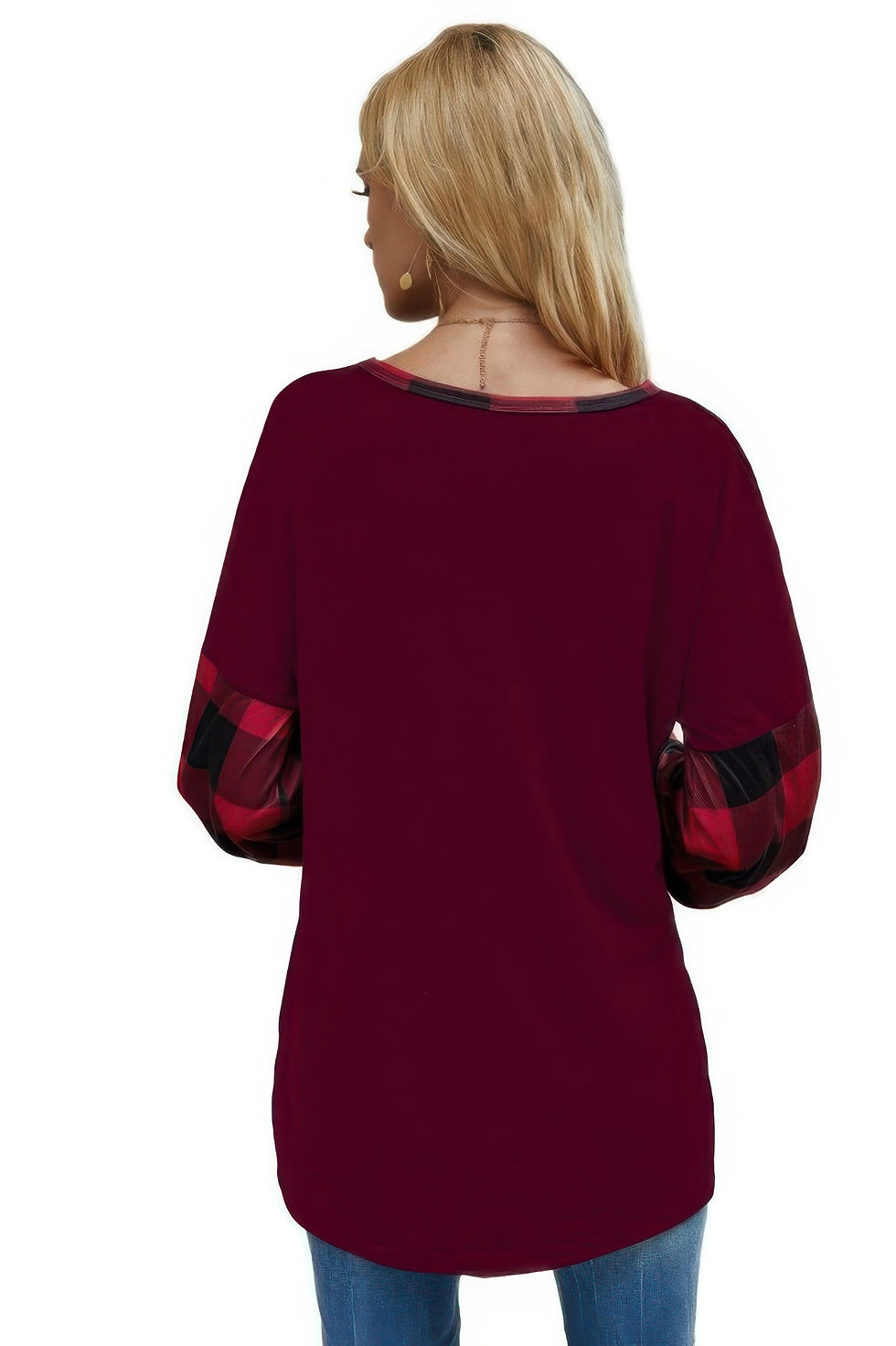 Thumbnail: Round Neck Lantern Sleeve Patchwork Pullover
