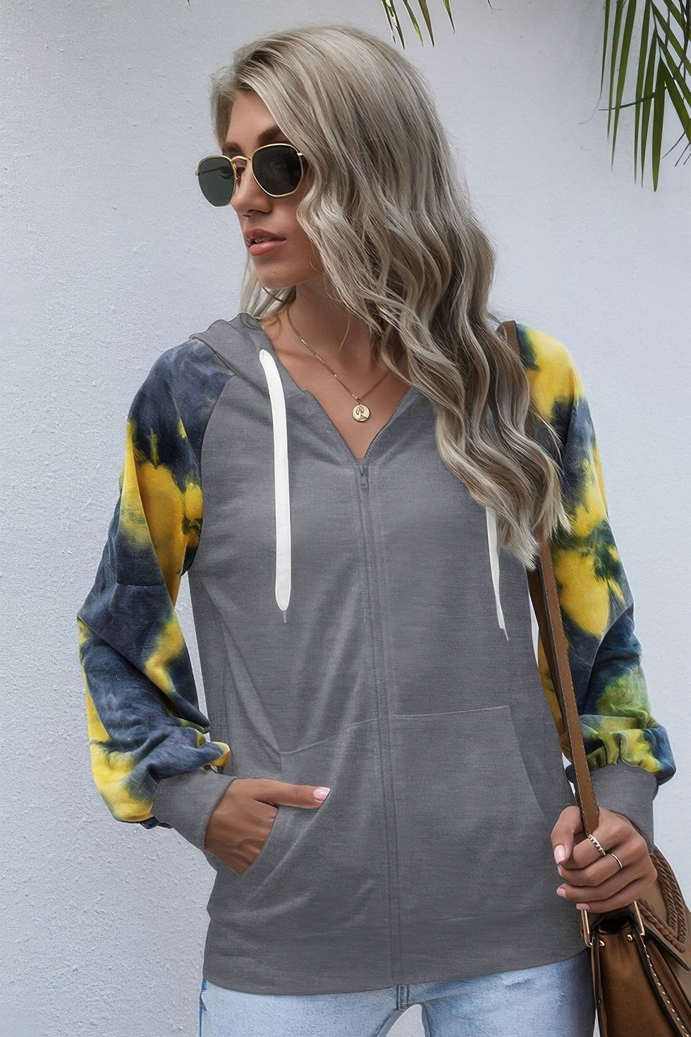 Thumbnail: Tie Dye Full Zip Front Open Loose Hoodie