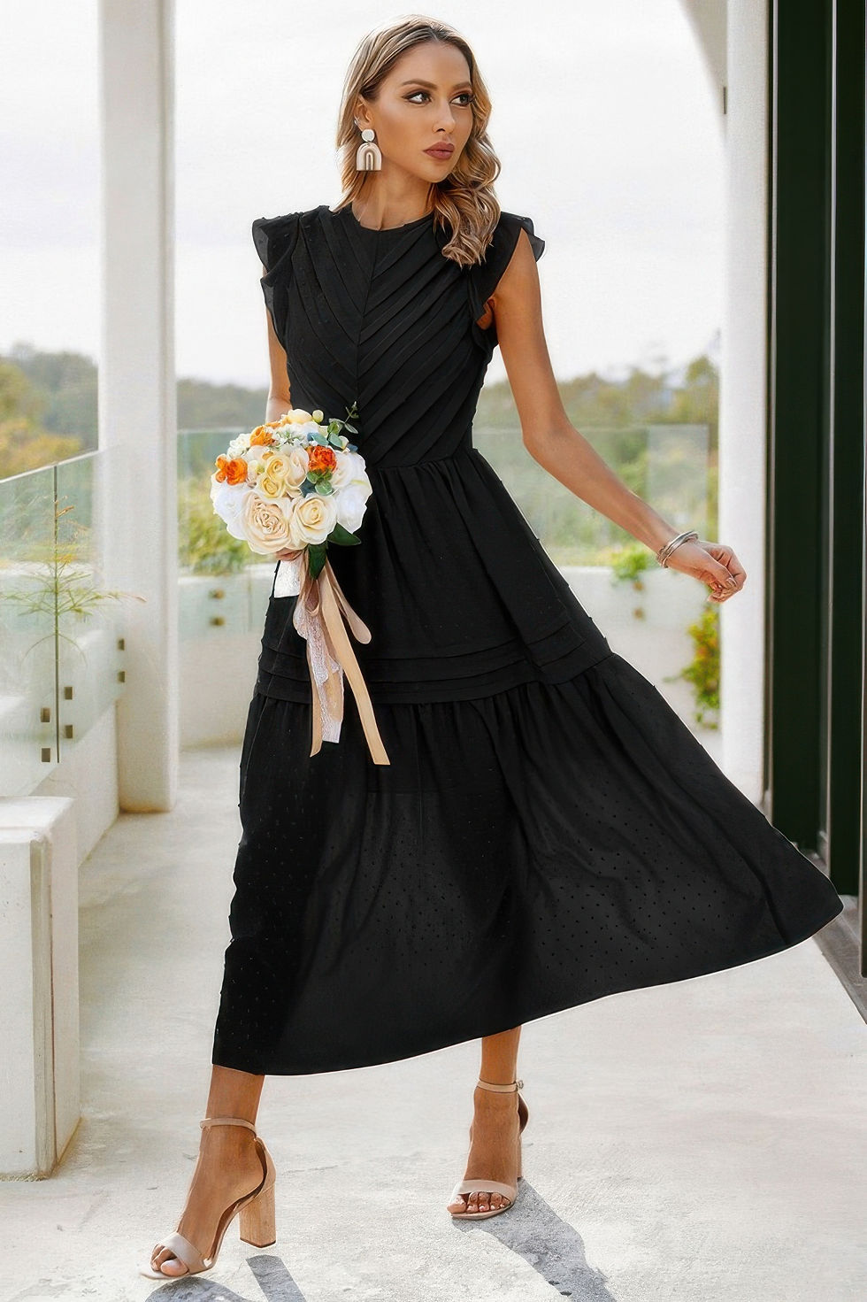 Thumbnail: Ruffle Solid Willow Smocked Maxi Dress